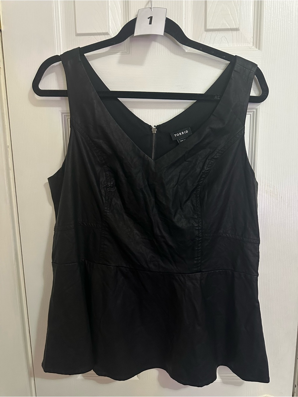 Torrid Black Faux Leather V‑Neck Peplum Camisole